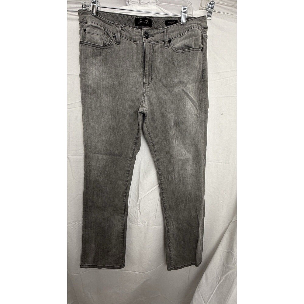 Seven7 Jeans Womens Size 12 Gray Stretch Embroidered Pocket Mid Rise Denim